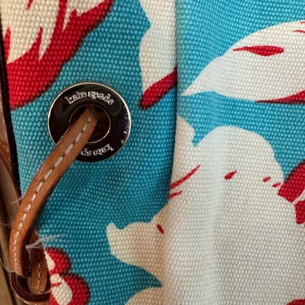 Vintage Kate Spade Floral Canvas Leather Tote Lined